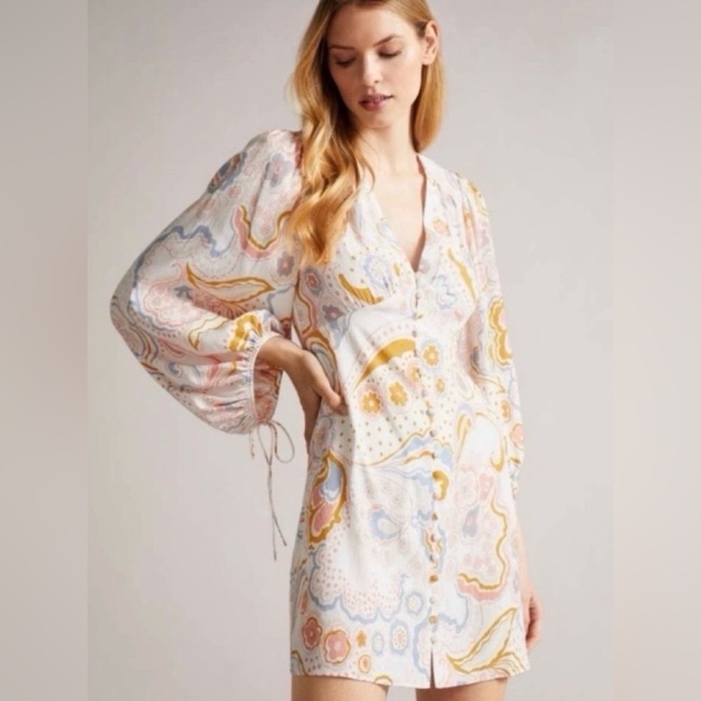 TED BAKER NWT Thelia Paisley Print Exaggerated Sleeve Mini Dress Size 0
